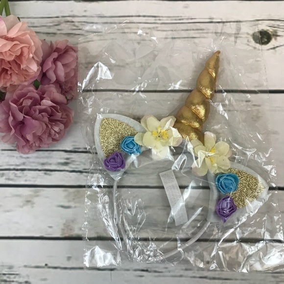 Magical Golden Unicorn Horn Floral Headband - Picture 5 of 5